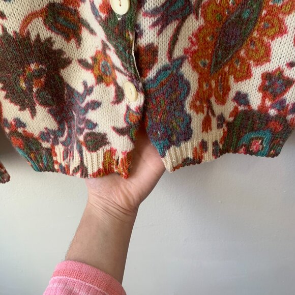 Vtg 50s Jane Irwill Wool Knit Cardigan Brown Floral Granny Cottagecore Sweater - Picture 7 of 8
